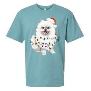 Pomeranian Santa Christmas Tree Lights Xmas Dog Lover Sueded Cloud Jersey T-Shirt