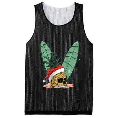 Pineapple Skull Christmas in July Santa Hat for Surfers Mesh Reversible Basketball Jersey Tank