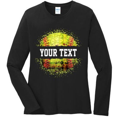Personalized Softball Custom Name Family School Team Ladies Long Sleeve Shirt