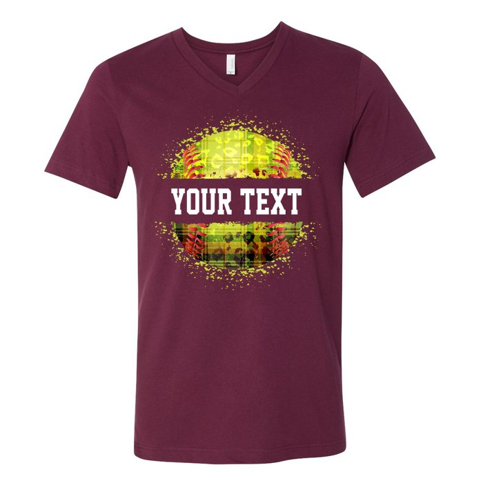 Personalized Softball Custom Name Family School Team V-Neck T-Shirt