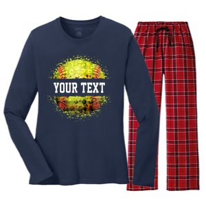 Personalized Softball Custom Name Family School Team Women's Long Sleeve Flannel Pajama Set 