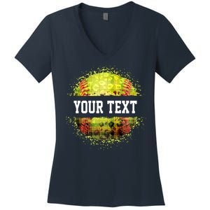 Personalized Softball Custom Name Family School Team Women's V-Neck T-Shirt