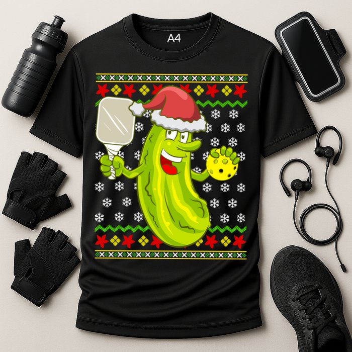 Pickleball Santa Claus Ugly Christmas Pattern Cool Gift Cooling Performance Crew T-Shirt