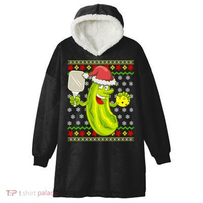 Pickleball Santa Claus Ugly Christmas Pattern Cool Gift Hooded Wearable Blanket