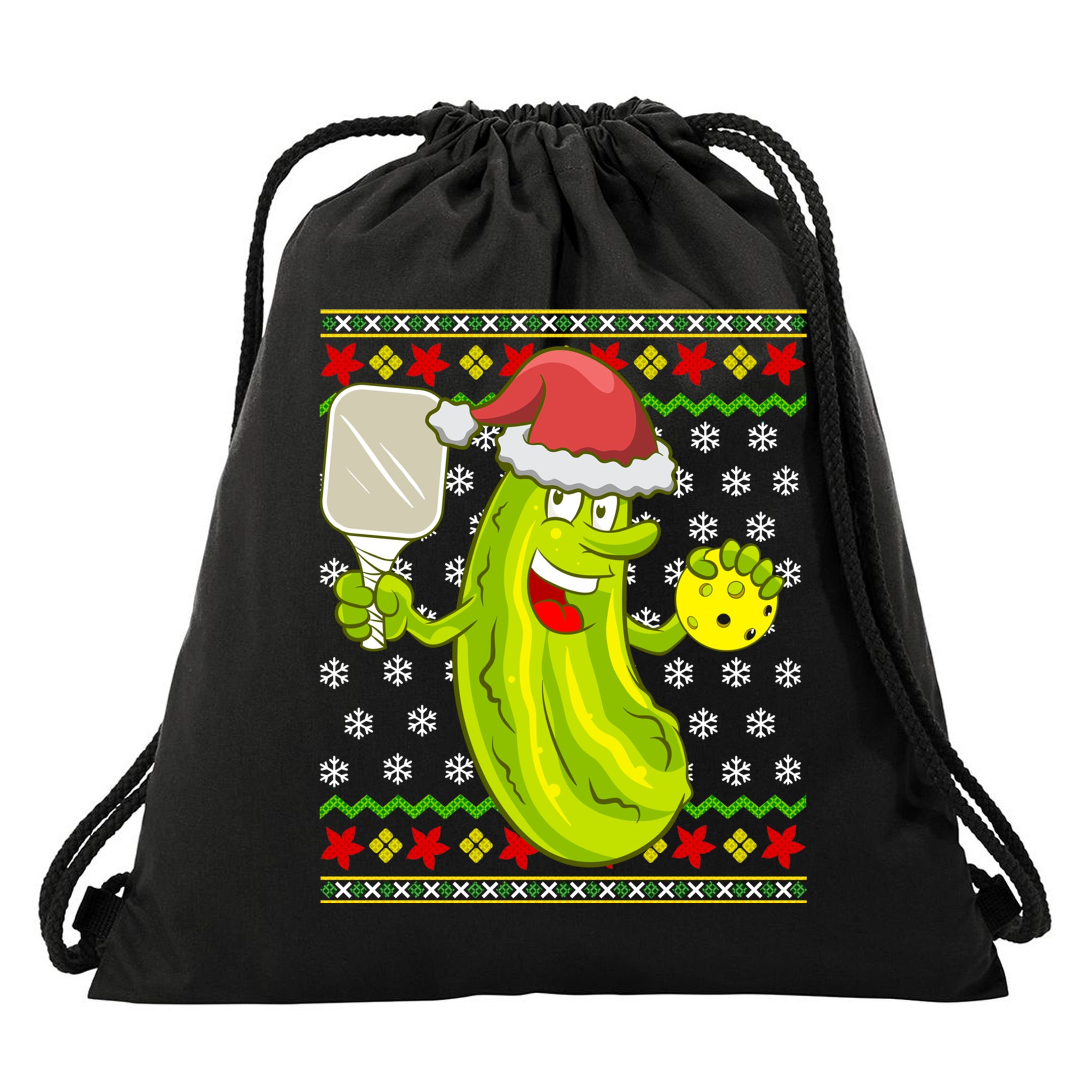 Pickleball Santa Claus Ugly Christmas Pattern Cool Gift Drawstring Bag