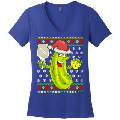 Pickleball Santa Claus Ugly Christmas Pattern Cool Gift Women's V-Neck T-Shirt