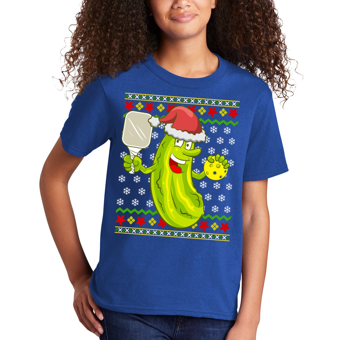 Pickleball Santa Claus Ugly Christmas Pattern Cool Gift Kids T-Shirt