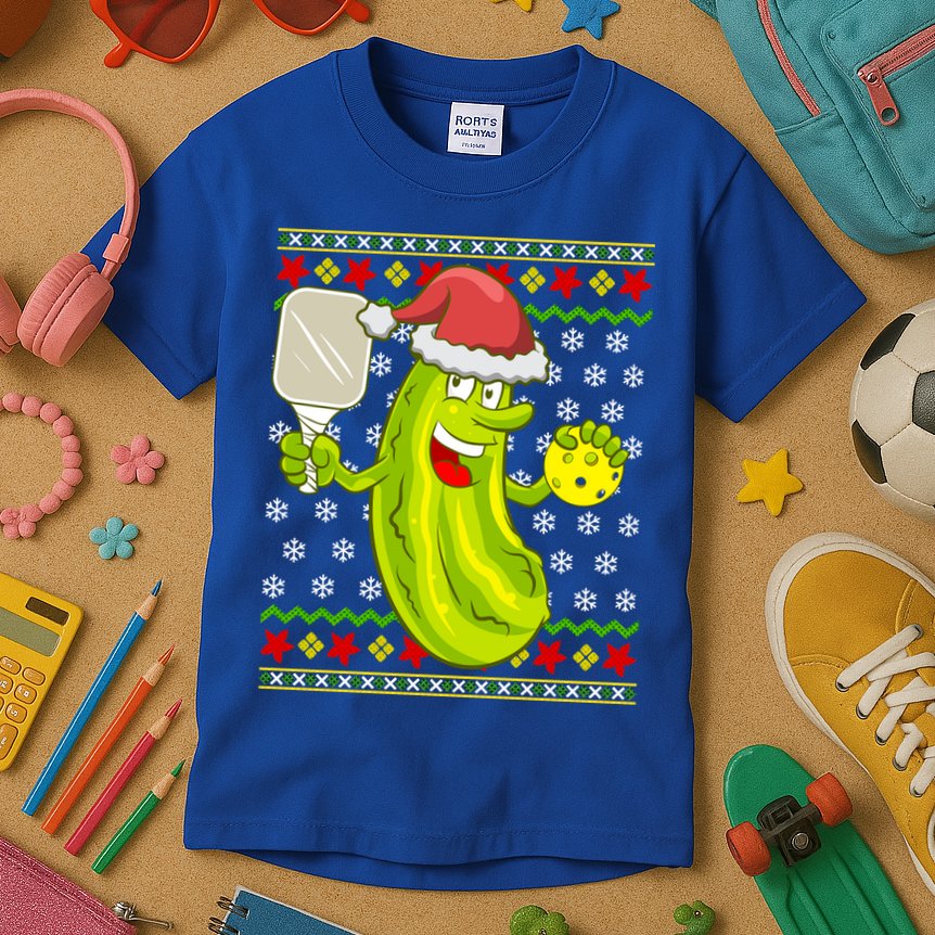 Pickleball Santa Claus Ugly Christmas Pattern Cool Gift Kids T-Shirt