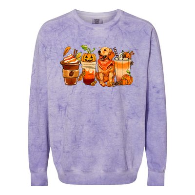 Pumpkin Spice Coffee Golden Retriever Dog Fall Thanksgiving Colorblast Crewneck Sweatshirt