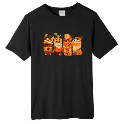 Pumpkin Spice Coffee Golden Retriever Dog Fall Thanksgiving Tall Fusion ChromaSoft Performance T-Shirt