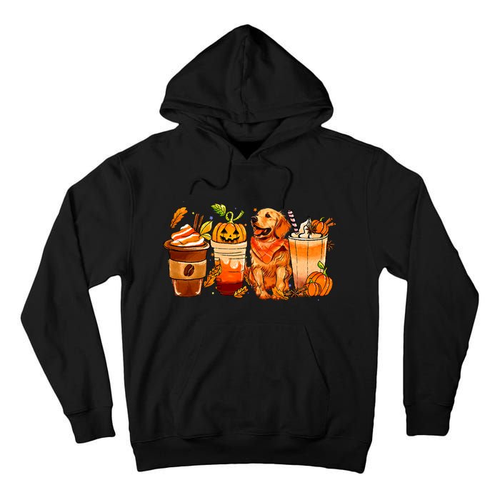 Pumpkin Spice Coffee Golden Retriever Dog Fall Thanksgiving Tall Hoodie