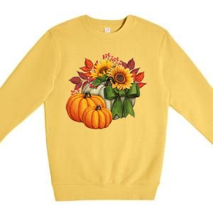 Pumpkin Sunflower Cute Floral Fall Autumn Season Premium Crewneck Sweatshirt