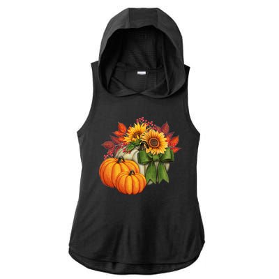 Pumpkin Sunflower Cute Floral Fall Autumn Season Ladies PosiCharge Tri-Blend Wicking Draft Hoodie Tank