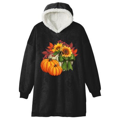 Pumpkin Sunflower Cute Floral Fall Autumn Season Hooded Wearable Blanket