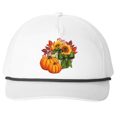 Pumpkin Sunflower Cute Floral Fall Autumn Season Snapback Five-Panel Rope Hat