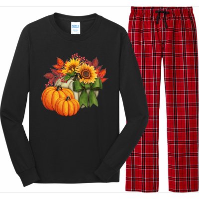 Pumpkin Sunflower Cute Floral Fall Autumn Season Long Sleeve Pajama Set