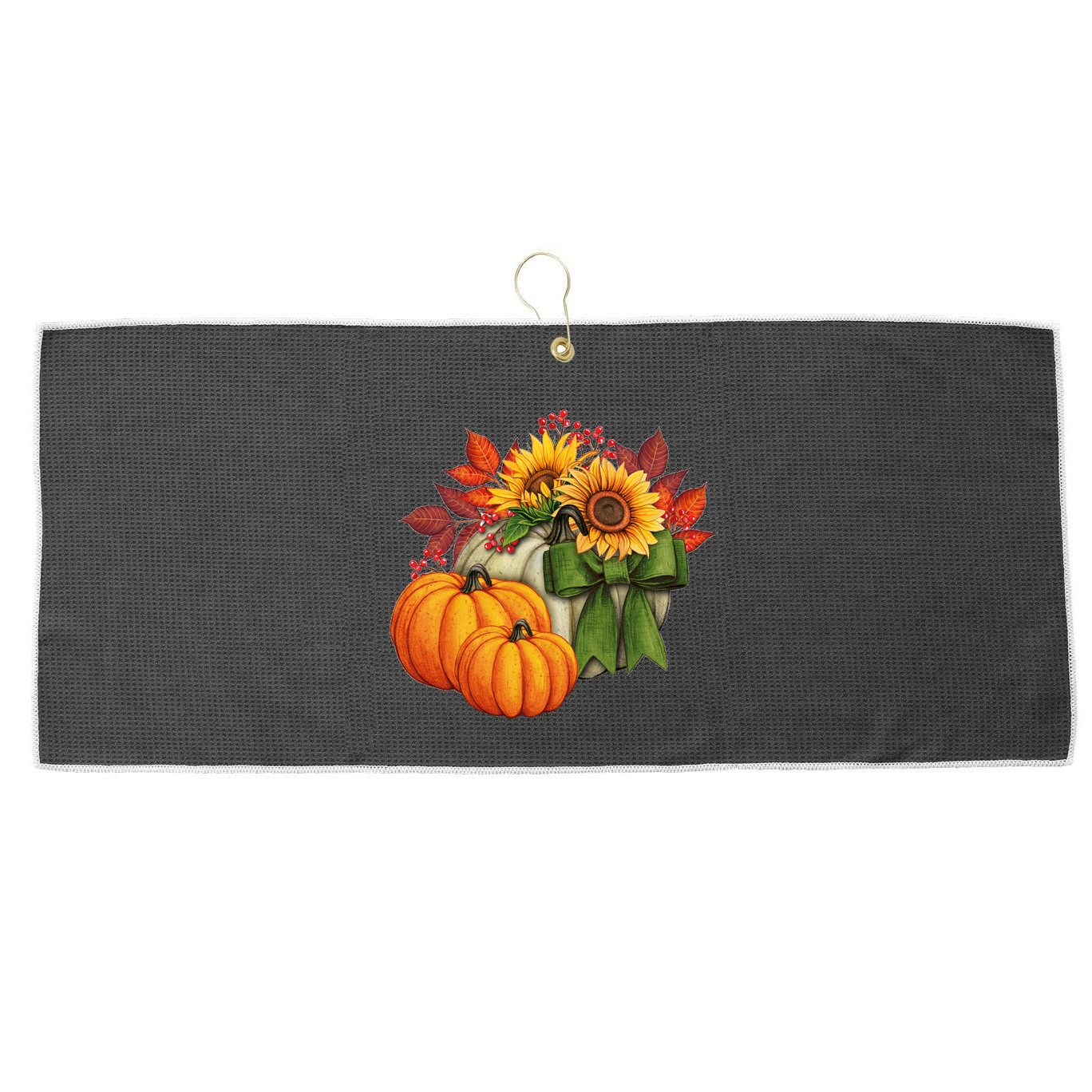 Pumpkin Sunflower Cute Floral Fall Autumn Season Large Microfiber Waffle Golf Towel