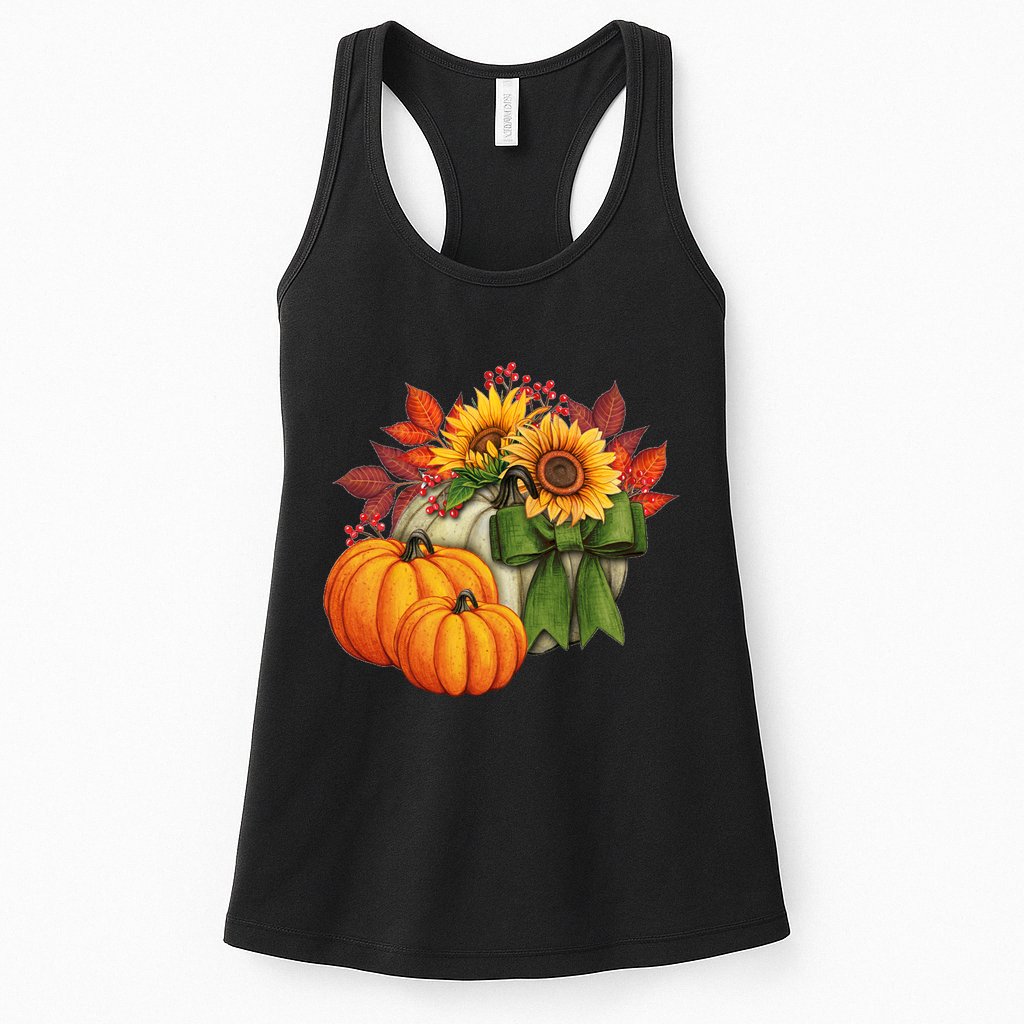 Pumpkin Sunflower Cute Floral Fall Autumn Season Womens Tank Top