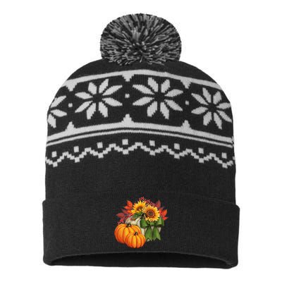 Pumpkin Sunflower Cute Floral Fall Autumn Season USA-Made Snowflake Beanie