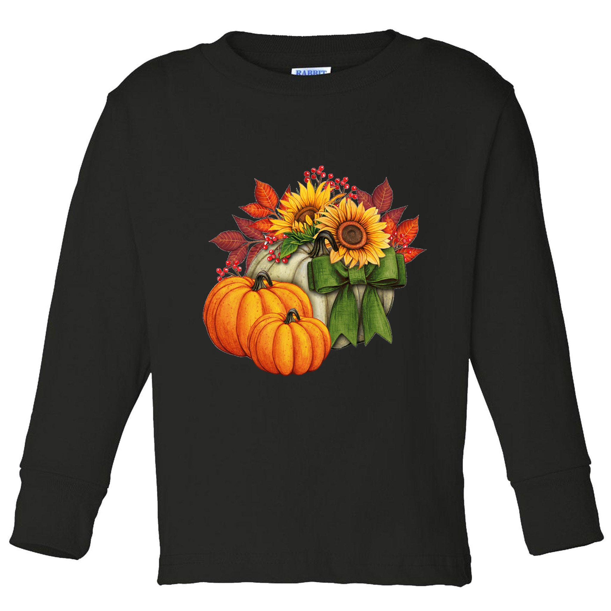 Pumpkin Sunflower Cute Floral Fall Autumn Season Toddler Long Sleeve Shirt