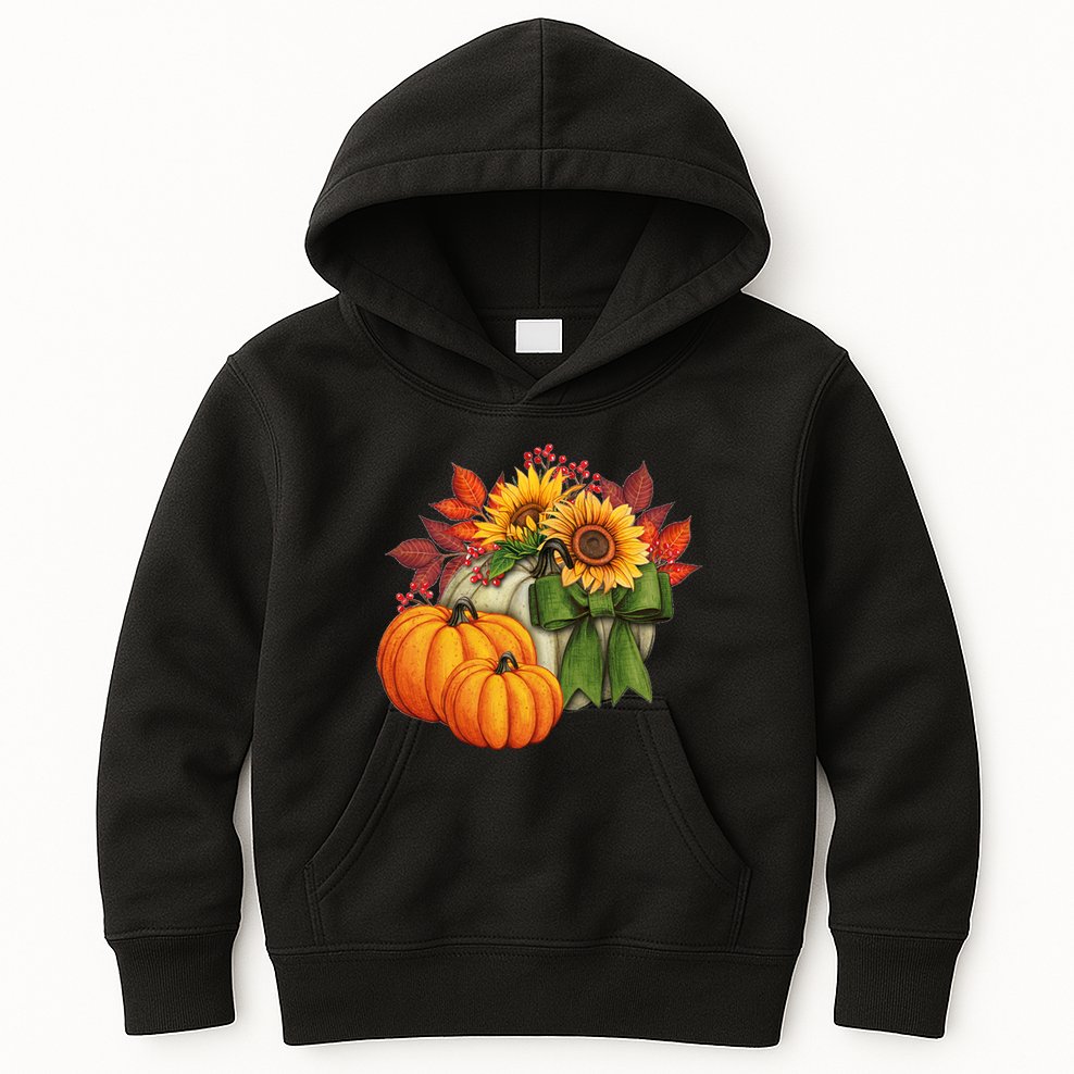 Pumpkin Sunflower Cute Floral Fall Autumn Season Kids Hoodie