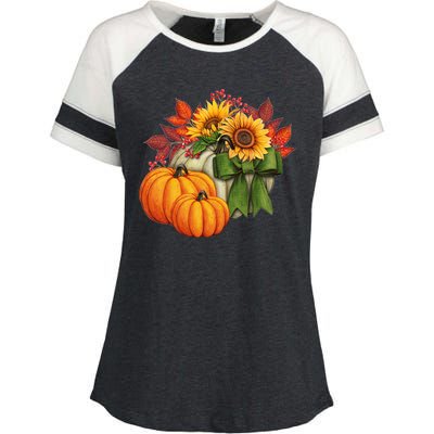 Pumpkin Sunflower Cute Floral Fall Autumn Season Enza Ladies Jersey Colorblock Tee