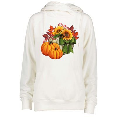 Pumpkin Sunflower Cute Floral Fall Autumn Season Womens Funnel Neck Pullover Hood