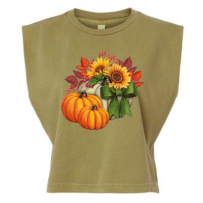 Pumpkin Sunflower Cute Floral Fall Autumn Season Garment-Dyed Women's Muscle Tee