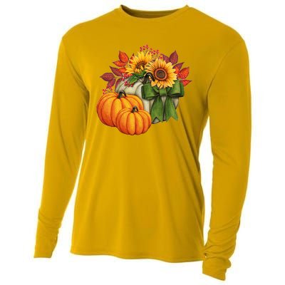 Pumpkin Sunflower Cute Floral Fall Autumn Season Cooling Performance Long Sleeve Crew