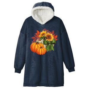 Pumpkin Sunflower Cute Floral Fall Autumn Season Hooded Wearable Blanket