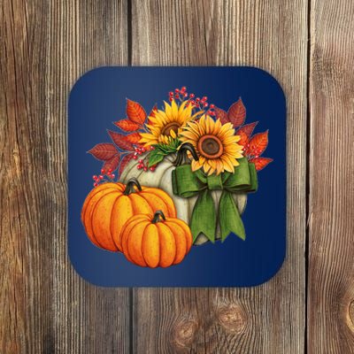 Pumpkin Sunflower Cute Floral Fall Autumn Season Coaster