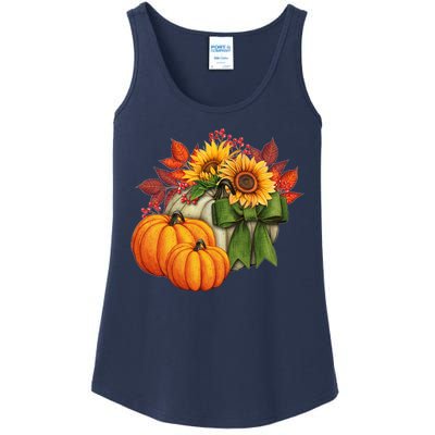 Pumpkin Sunflower Cute Floral Fall Autumn Season Ladies Essential Tank