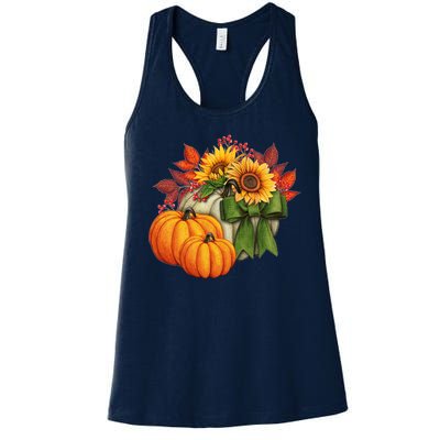 Pumpkin Sunflower Cute Floral Fall Autumn Season Women's Racerback Tank