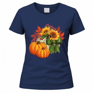 Pumpkin Sunflower Cute Floral Fall Autumn Season Women's T-Shirt