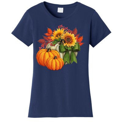 Pumpkin Sunflower Cute Floral Fall Autumn Season Women's T-Shirt