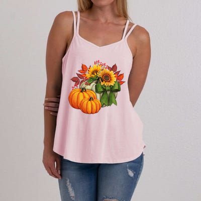 Pumpkin Sunflower Cute Floral Fall Autumn Season Women's Strappy Tank