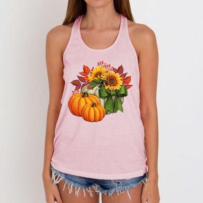 Pumpkin Sunflower Cute Floral Fall Autumn Season Women's Knotted Racerback Tank