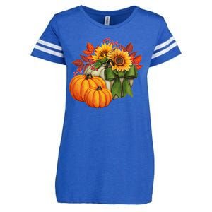 Pumpkin Sunflower Cute Floral Fall Autumn Season Enza Ladies Jersey Football T-Shirt