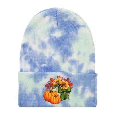 Pumpkin Sunflower Cute Floral Fall Autumn Season Tie Dye 12in Knit Beanie