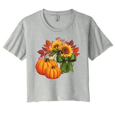 Pumpkin Sunflower Cute Floral Fall Autumn Season Women's Crop Top Tee