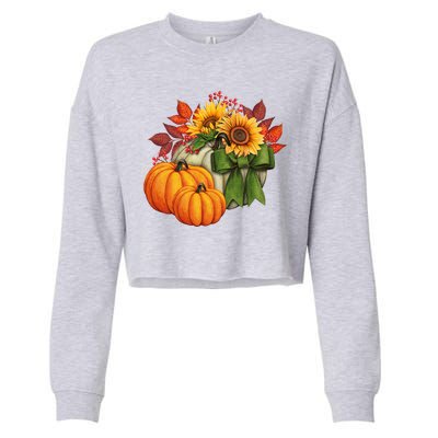 Pumpkin Sunflower Cute Floral Fall Autumn Season Cropped Pullover Crew