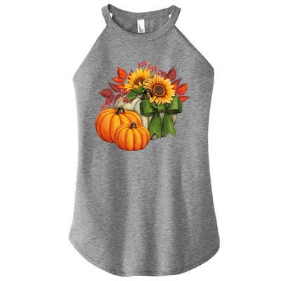 Pumpkin Sunflower Cute Floral Fall Autumn Season Women's Perfect Tri Rocker Tank