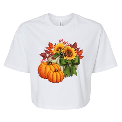 Pumpkin Sunflower Cute Floral Fall Autumn Season Bella+Canvas Jersey Crop Tee