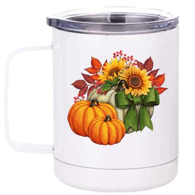 Pumpkin Sunflower Cute Floral Fall Autumn Season 12 oz Stainless Steel Tumbler Cup