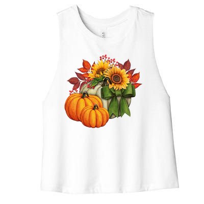 Pumpkin Sunflower Cute Floral Fall Autumn Season Women's Racerback Cropped Tank