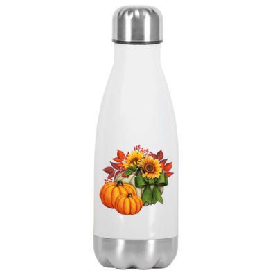 Pumpkin Sunflower Cute Floral Fall Autumn Season Stainless Steel Insulated Water Bottle