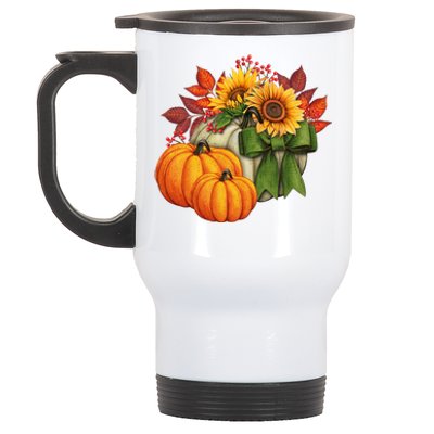 Pumpkin Sunflower Cute Floral Fall Autumn Season Stainless Steel Travel Mug