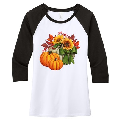 Pumpkin Sunflower Cute Floral Fall Autumn Season Women's Tri-Blend 3/4-Sleeve Raglan Shirt