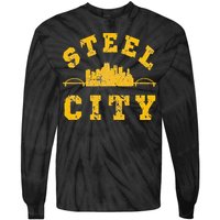 Pittsburgh Steel City Skyline Bridges 412 Home Vintage Tie-Dye Long Sleeve Shirt