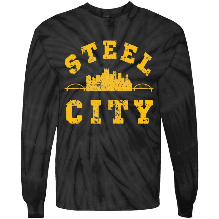 Pittsburgh Steel City Skyline Bridges 412 Home Vintage Tie-Dye Long Sleeve Shirt